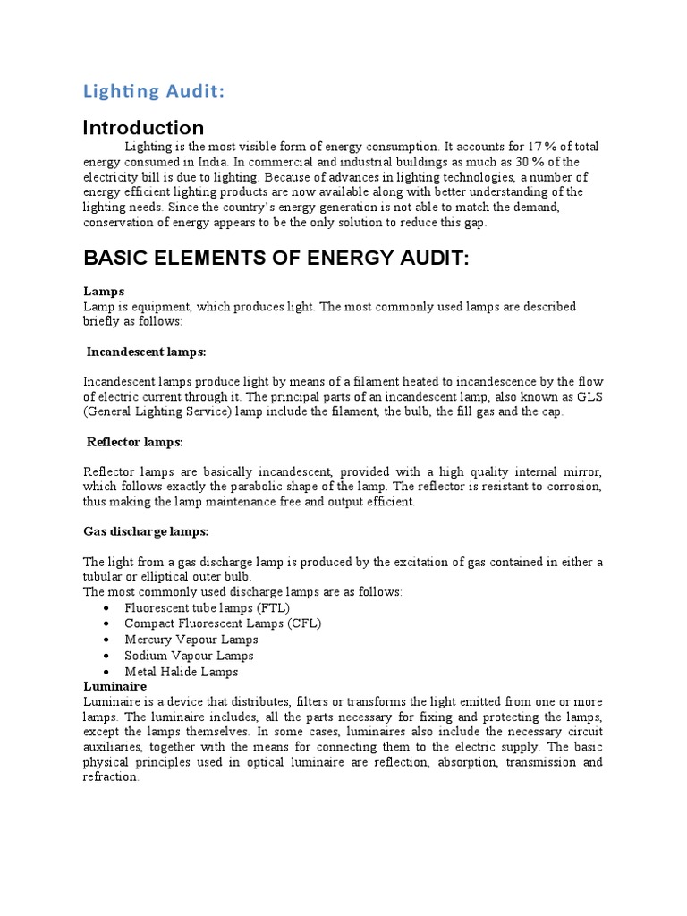 Comprehensive Lighting Audit Guide | PDF | Incandescent Light Bulb ...