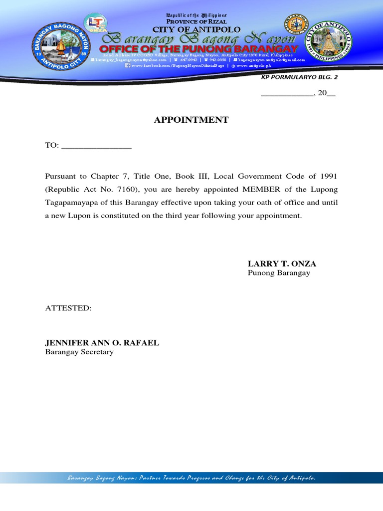 KP Form 2 (Appointment Letter) PDF