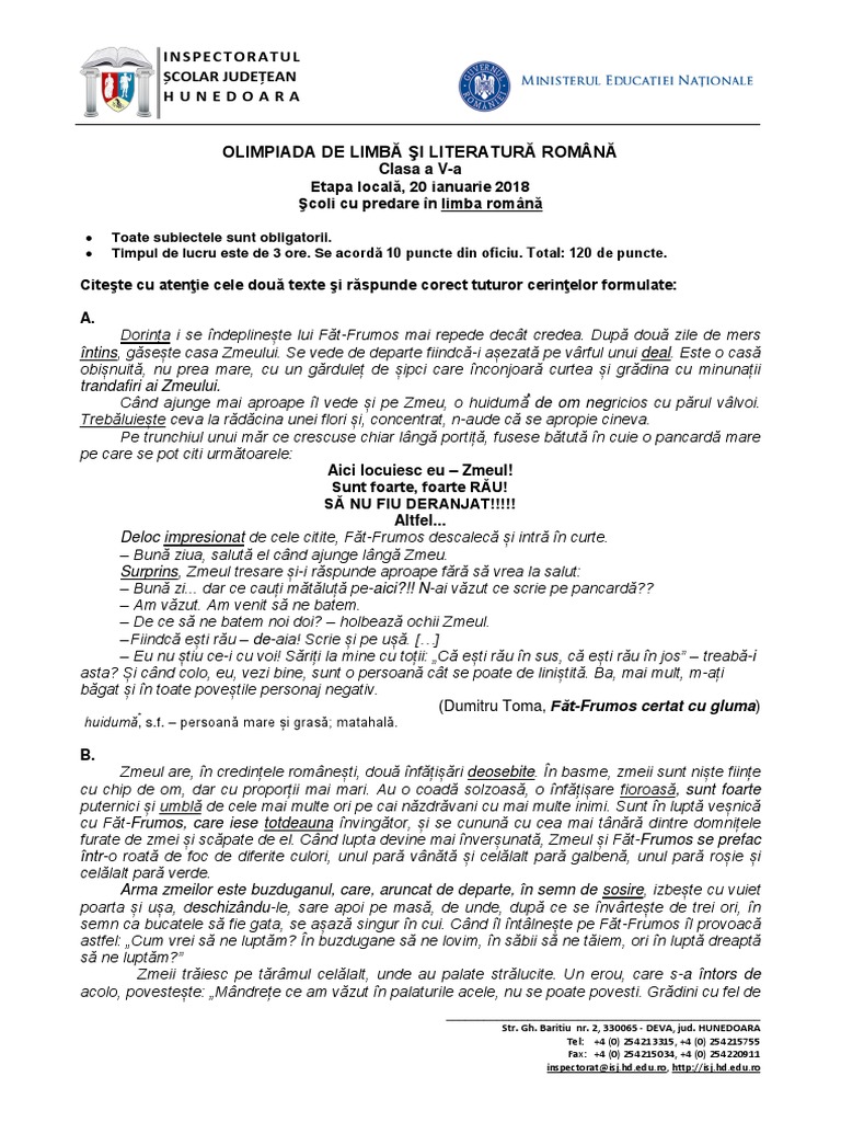 Rusia Diversitate Comunism Olimpiada De Romana Clasa A 5 A Subiecte Aardvarkpizza Org