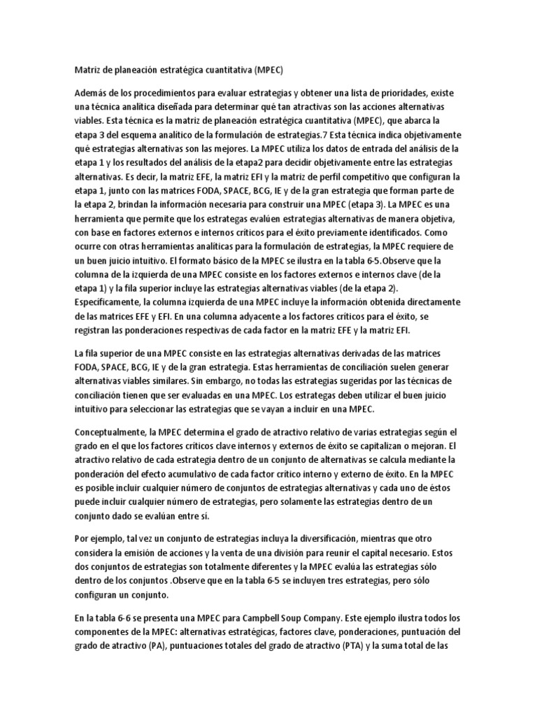Matriz de Planeación Estratégica MPEC | PDF | Matriz (Matemáticas ...