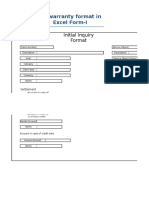 AX Warranty Format in Excel Form-I