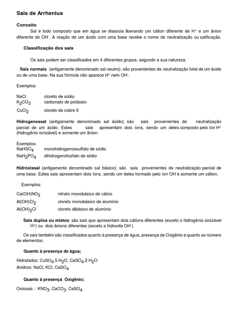 Sais | PDF | Sal (Química) | Elementos químicos