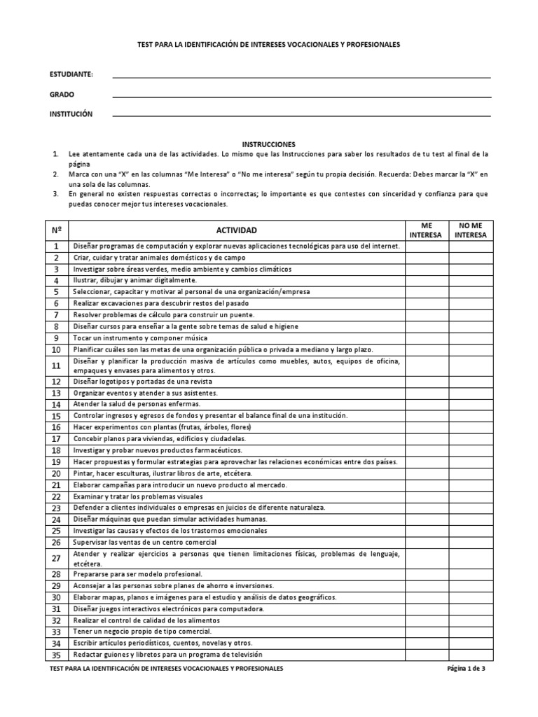 Test Vocacional | PDF | Ingeniería | Diseño