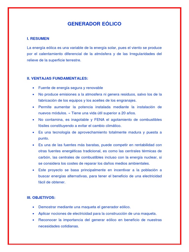 Proyecto de Generador Eólico Casero | PDF | Turbina eólica | Energía eólica