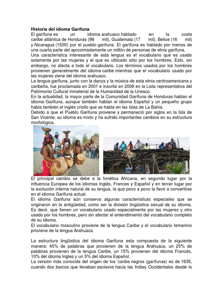 Historia Del Idioma Garífuna | Idiomas | Lingüística