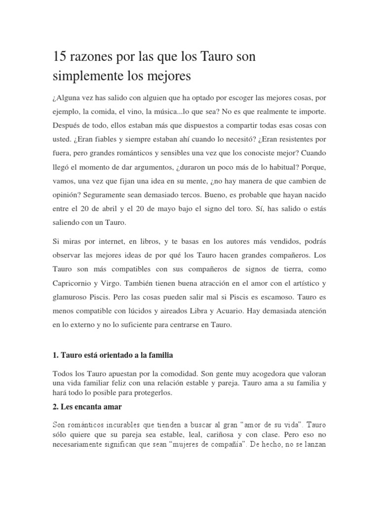 15 Razones Por Las Que Los Tauro Son Simplemente Los Mejores | PDF | Amor