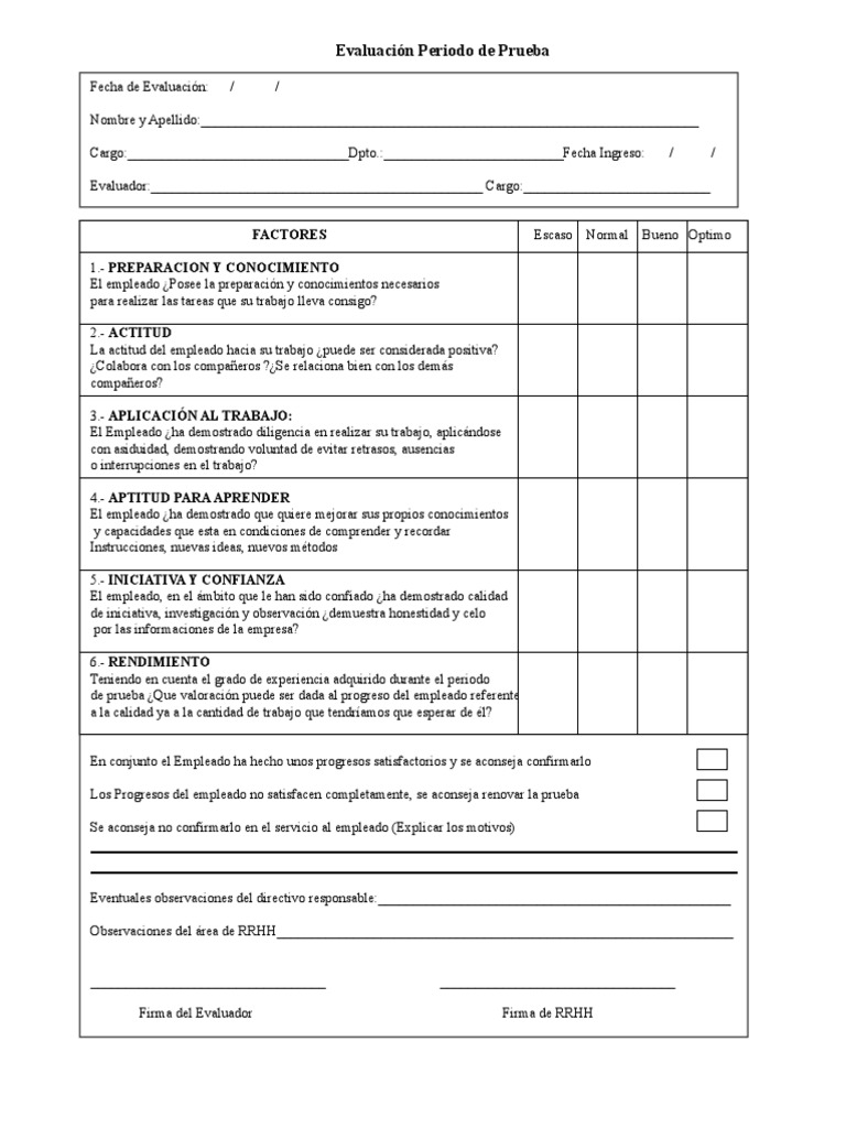 Evaluación Periodo de Prueba | Cognición | Sicología y ciencia ...