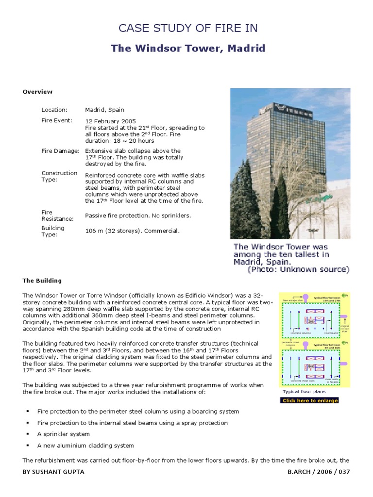 Case Study of Fire In: The Windsor Tower, Madrid | PDF | Column ...