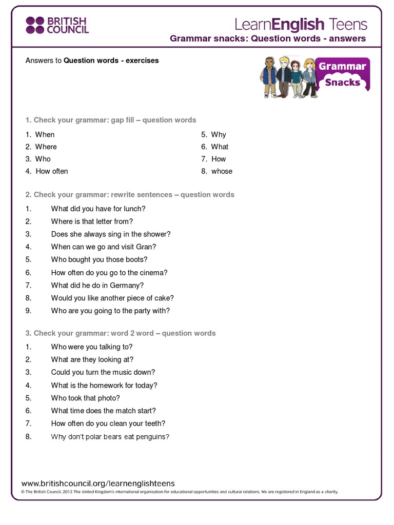 Question Words Exercises and Answers | PDF
