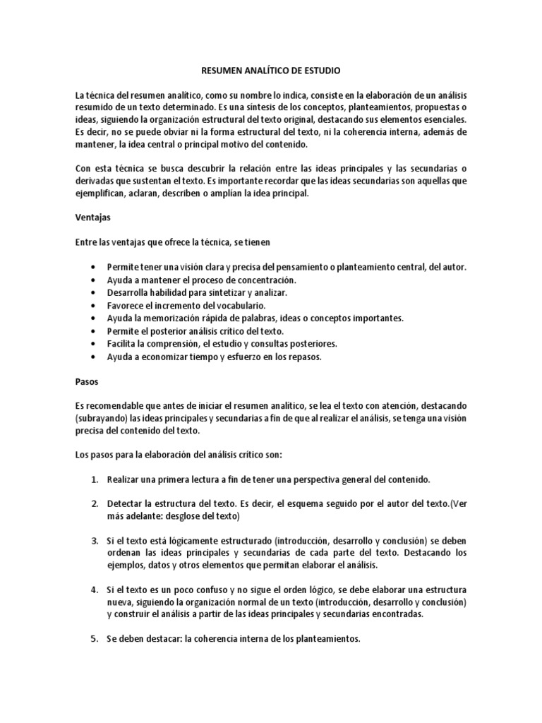 Pasos Para Un Resumen Analítico de Estudio