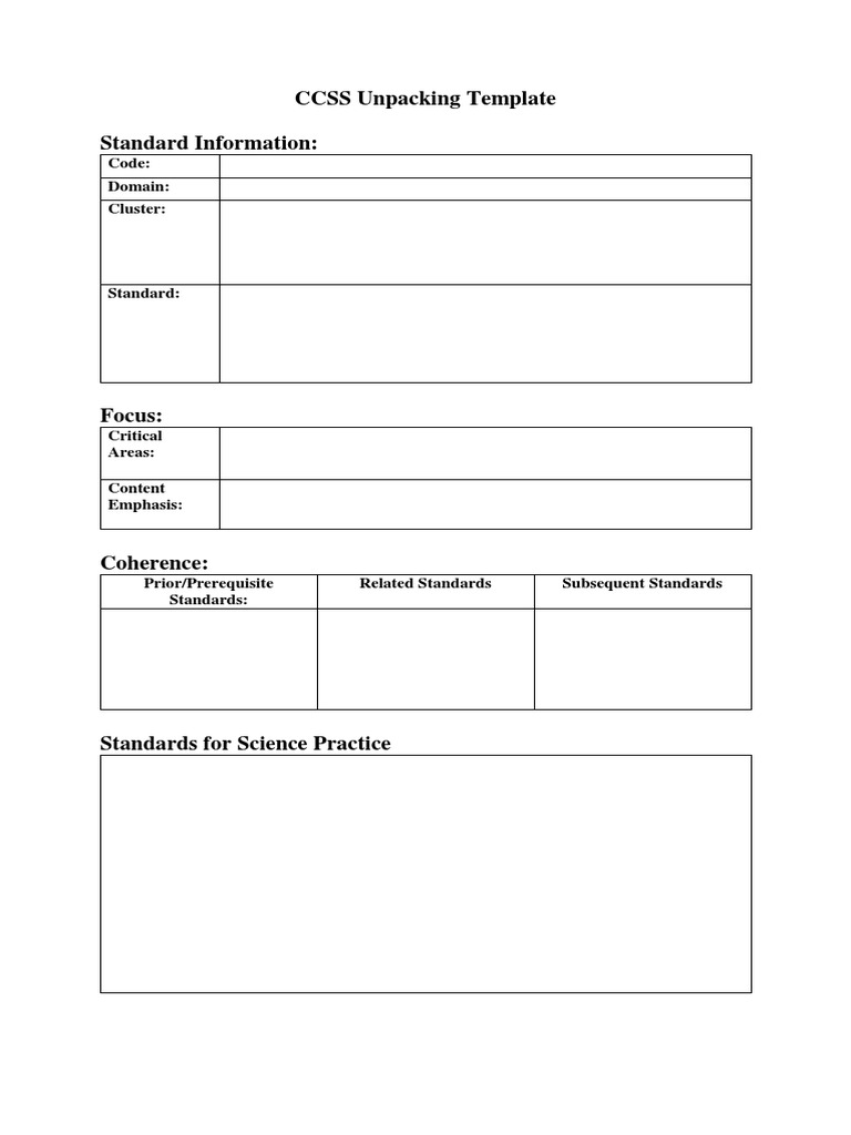 CCSS Unpacking Template Standard Information:: Code: Domain: Cluster ...