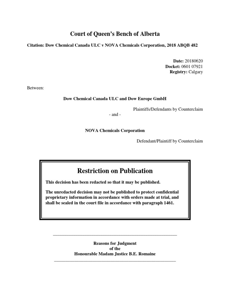 Alberta Court of Queen's Bench ruling in E3 case Parol Evidence Rule