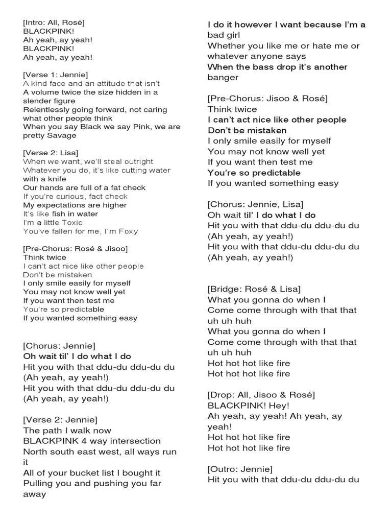 Ddu Ddu Ddu Ddu PDF Song Structure Songs