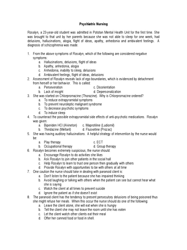 Psychiatric Nursing Exam _local Mania Anxiety