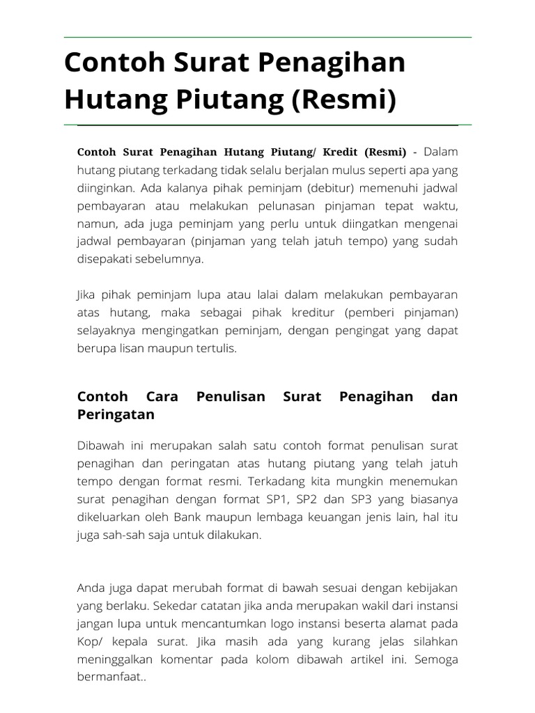 Contoh Surat Hutang Informasi Seputar Dunia Militer Dan