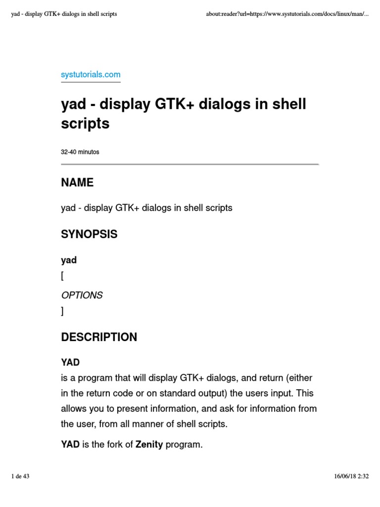 Yad - Display GTK+ Dialogs in Shell Scripts: Options | PDF | Command ...