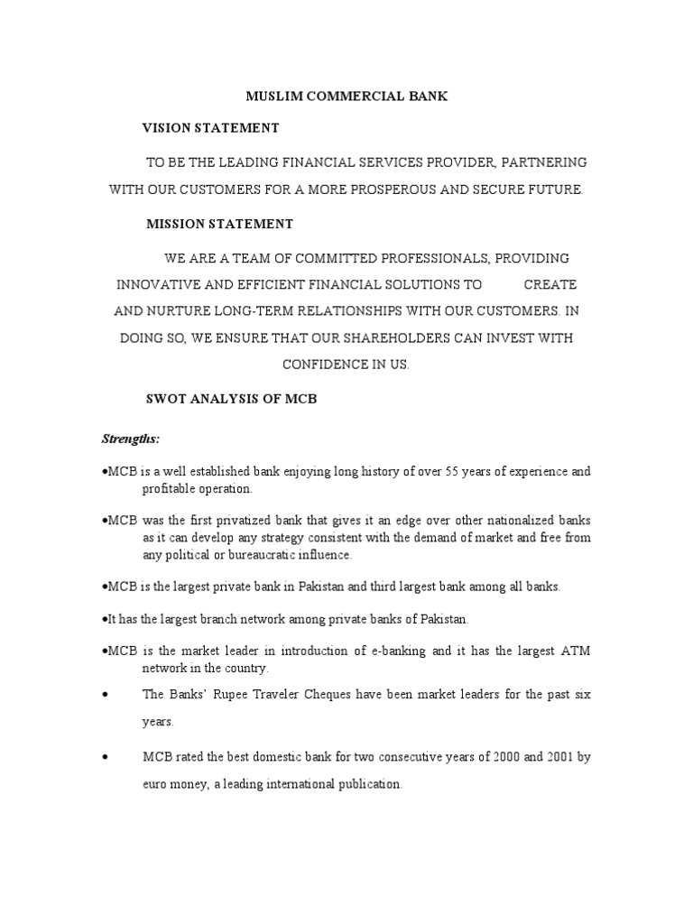 Swot Analysis of MCB | PDF | Debit Card | Banks