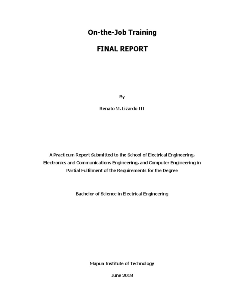 On-the-Job Training Report: Electrical Engineering | PDF | Science ...