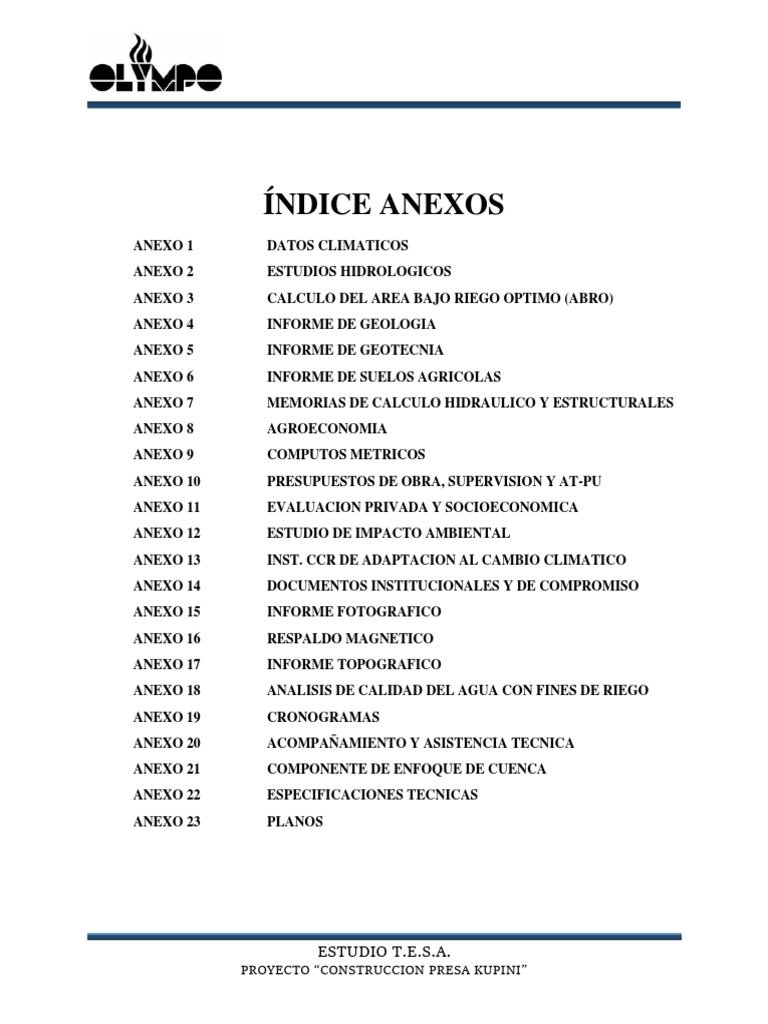 Índice Anexos Estudio T.E.S.A