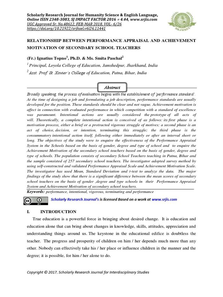 Relationship Between Performance Appraisal and Achievement Motivation ...