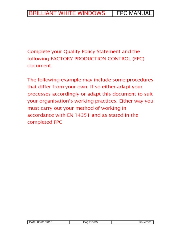 FPC Manual for Brilliant White Windows | PDF | Verification And ...