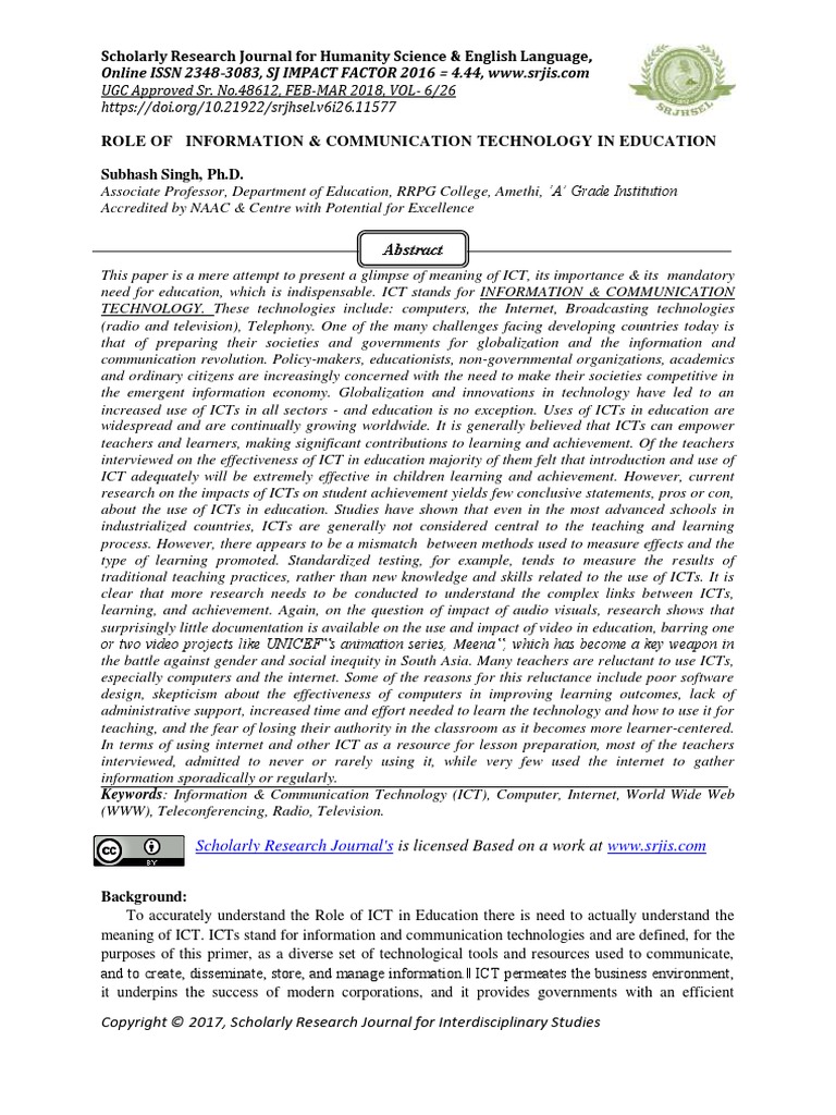 Role of Information & Communication Technology in Education | PDF ...