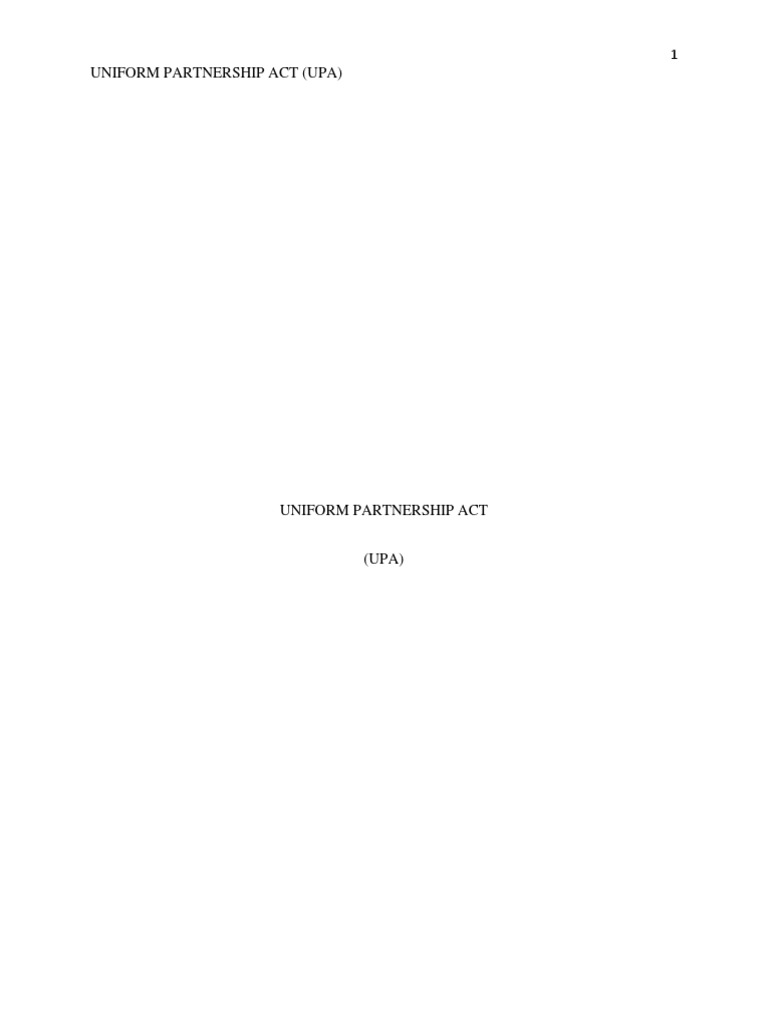 Uniform Partnership Act (Upa) Download Free PDF Limited Liability