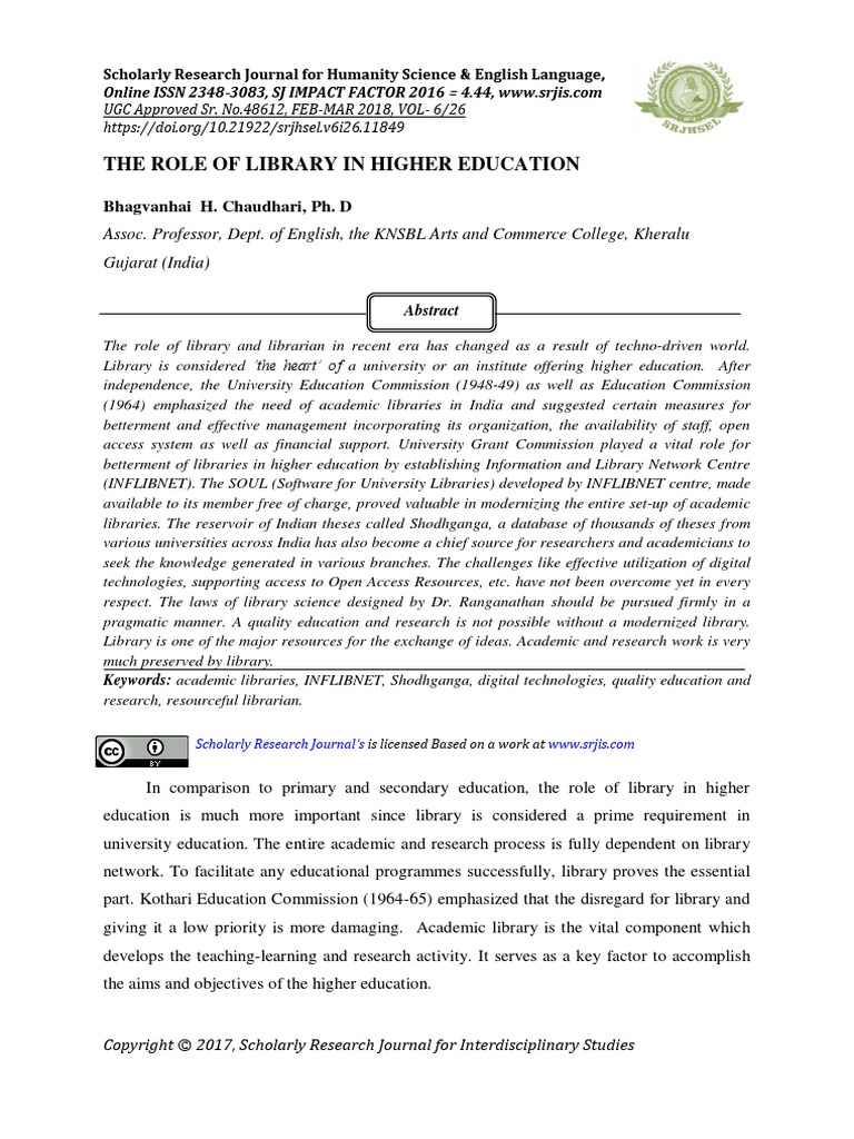 The Role of Library in Higher Education: Bhagvanhai H. Chaudhari, Ph. D ...