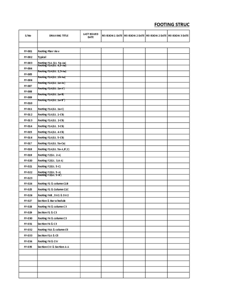Footing Structure Drawing List | PDF | Weather | Sports