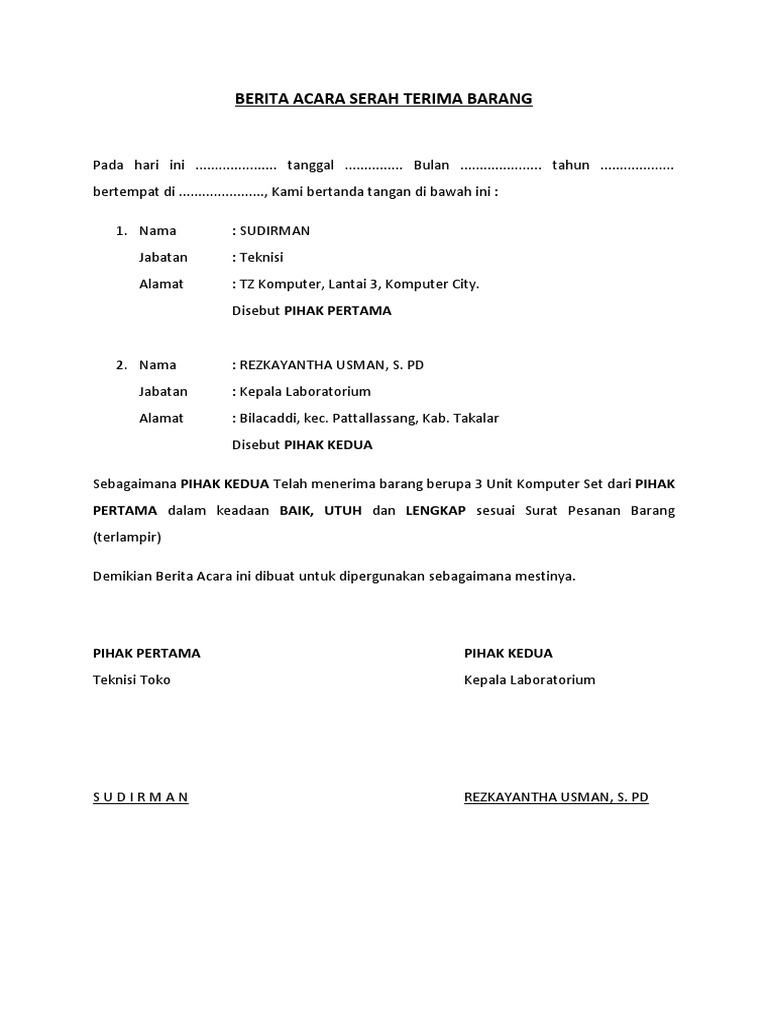 Berita Acara Serah Terima Barang