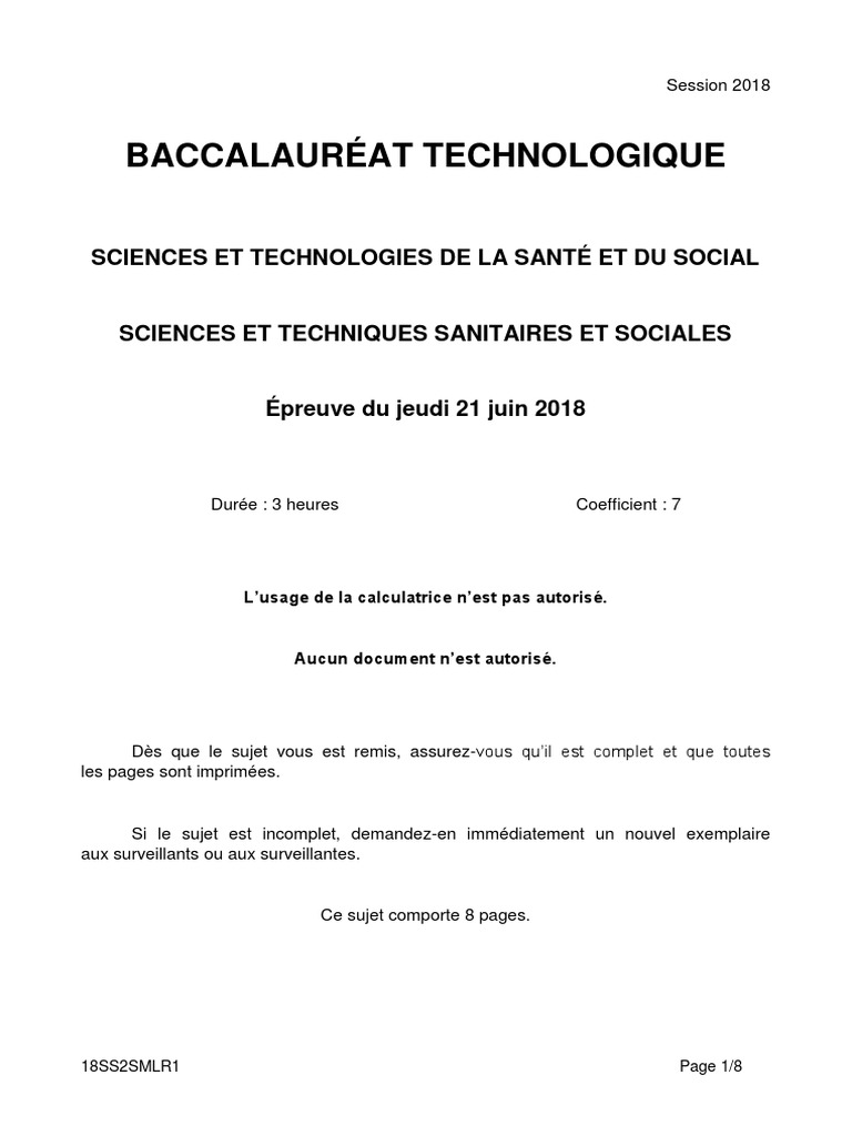Corrigé Bac St2s 2014 Sciences Et Techniques Sanitaires Et Sociales Bac ST2S 2018 Sujet Sciences Et Techniques Sanitaires Et Sociales | PDF |  Données numériques | l'Internet