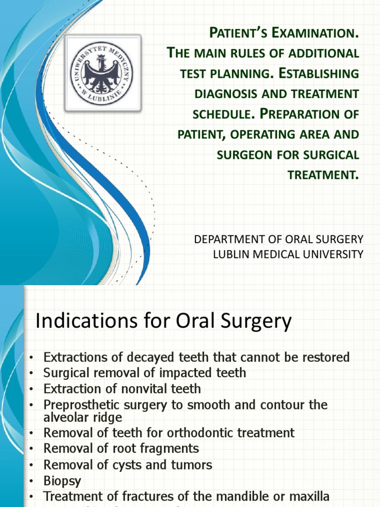 Oral Surgery Examination Protocols | PDF | Medical Diagnosis | Surgery