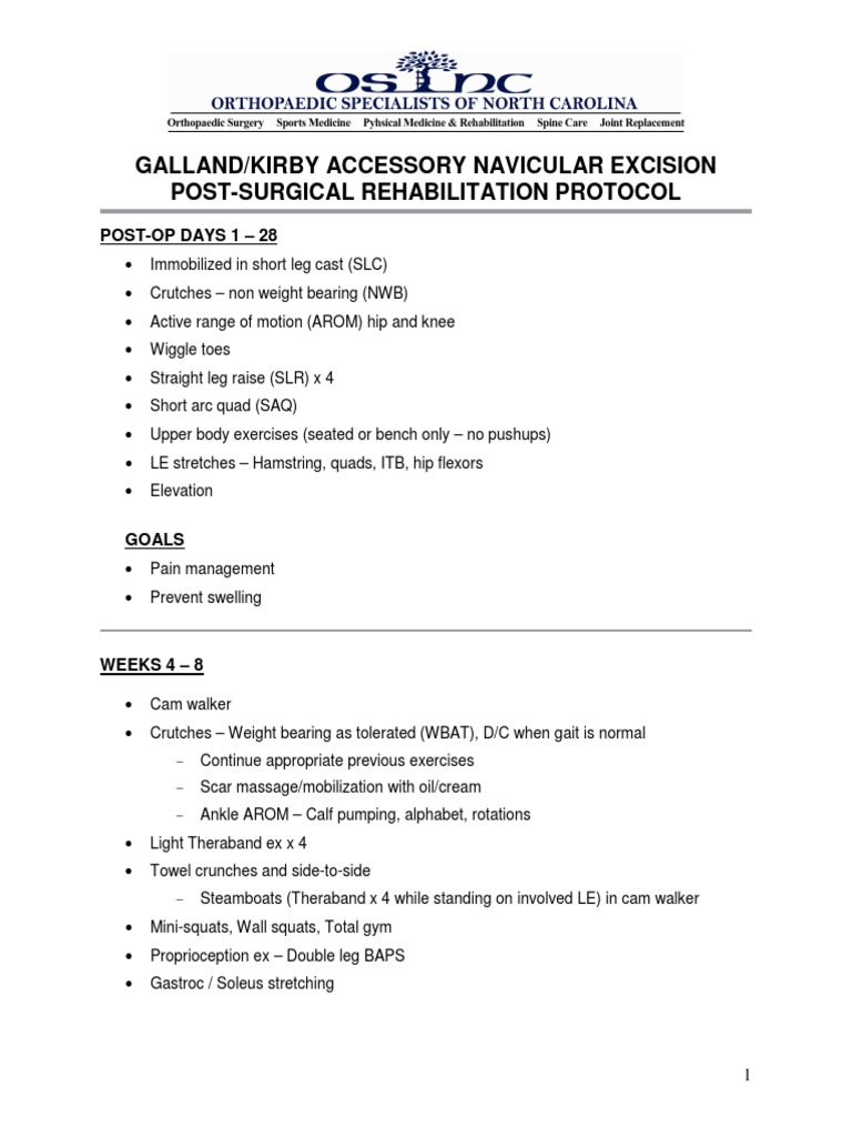 Galland/Kirby Accessory Navicular Excision PostSurgical Rehabilitation