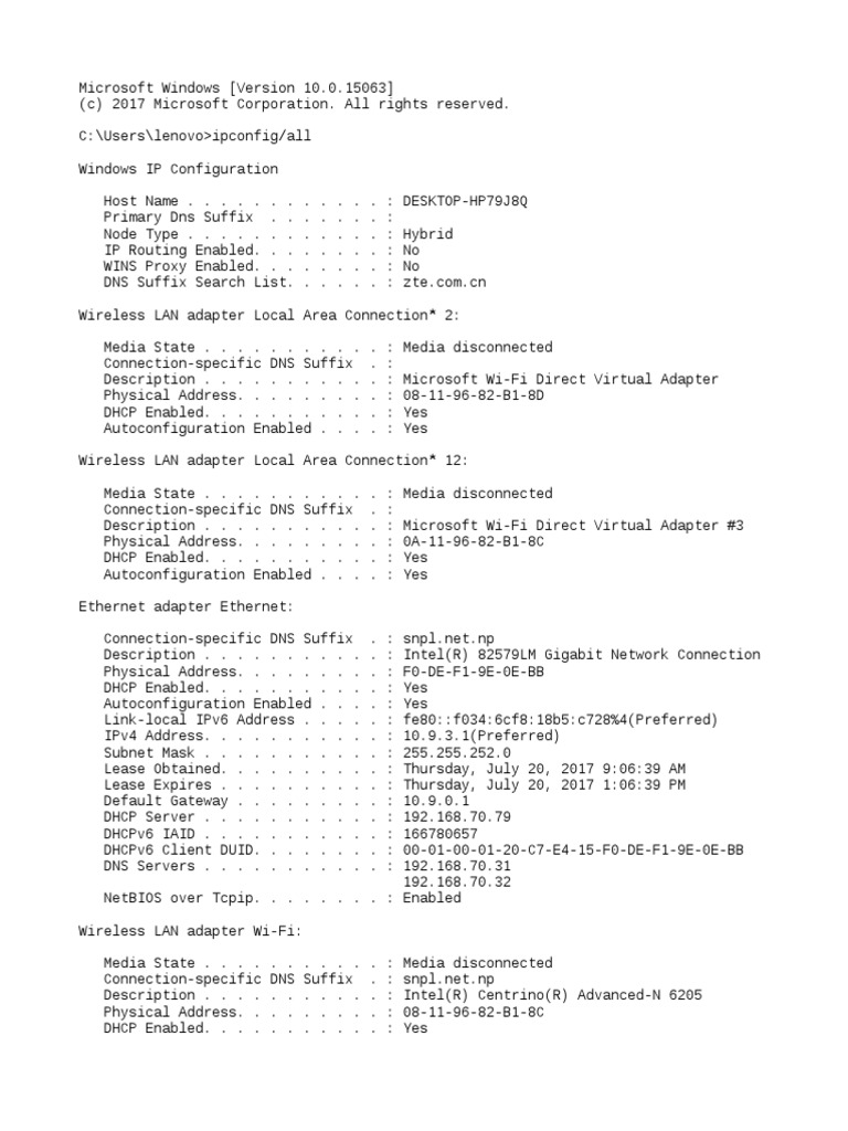 Ip Config | PDF | Internet Architecture | Network Layer Protocols