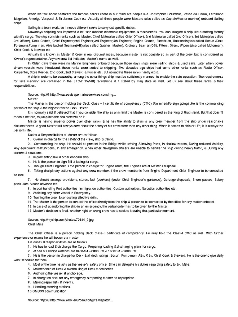 Ranks of Seafarers | PDF | Sailor | Sea Captain