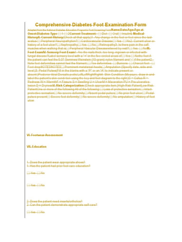 Diabetes Foot Examination Form PDF