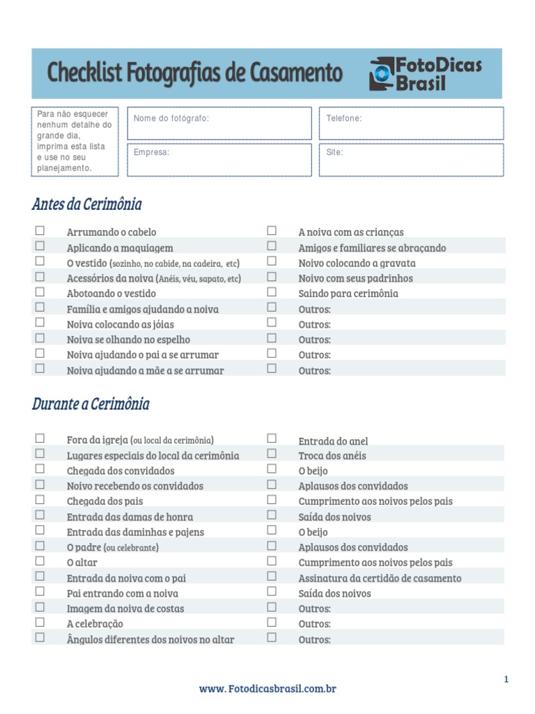 Check List De Fotos De Casamento