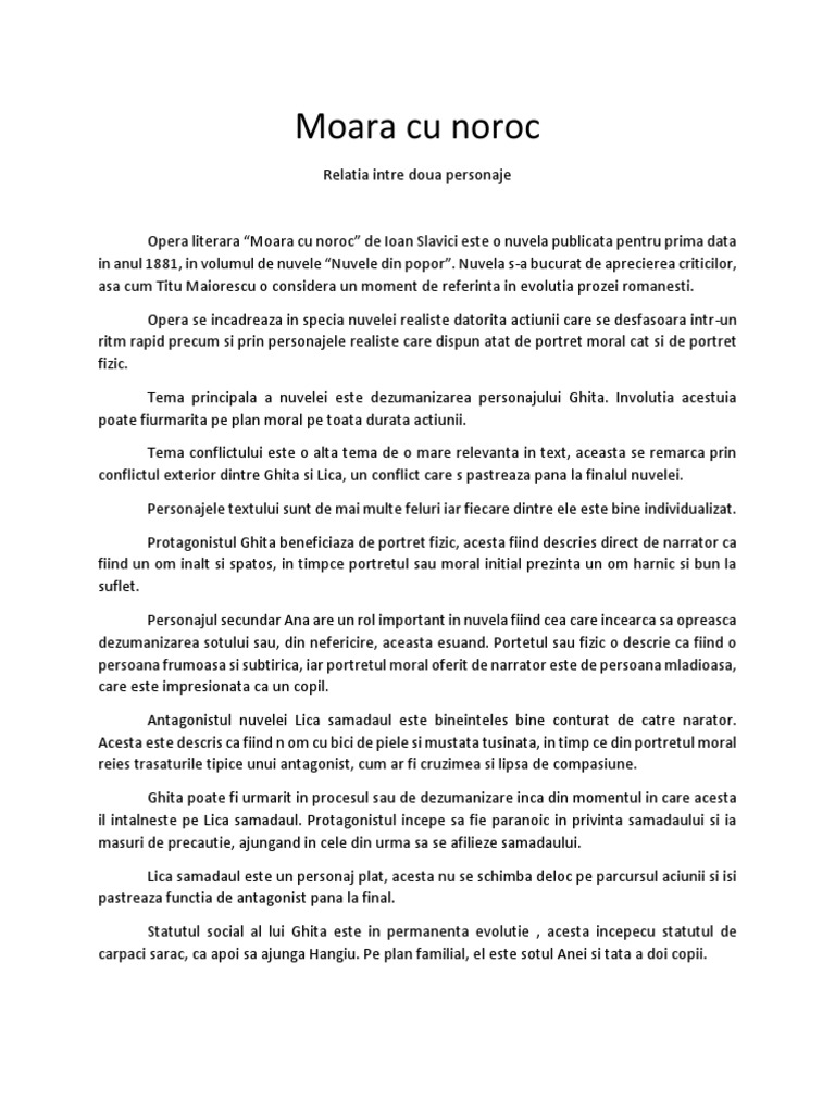 Moara Cu Noroc Relatia Dintre Personaje Moara Cu Noroc - Relatia Dintre Doua Personaje | PDF