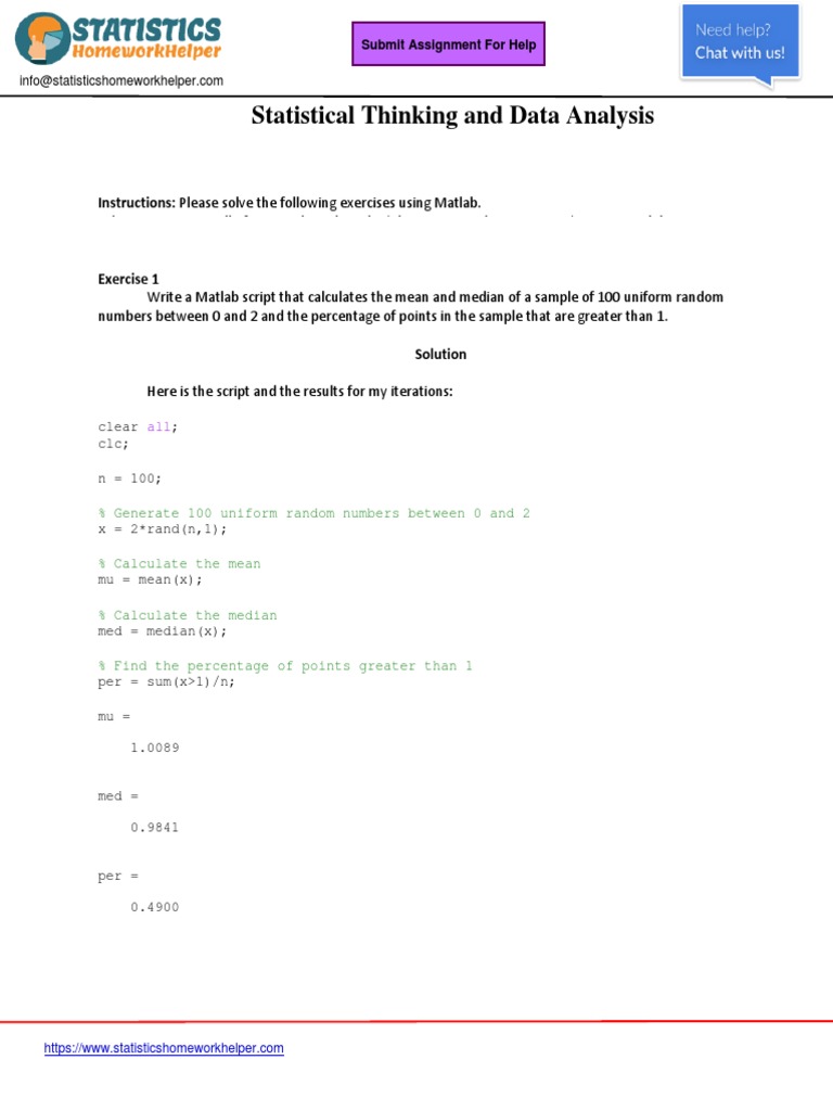 Statistics Homework For Matlab 1 PDF Standard Deviation Median