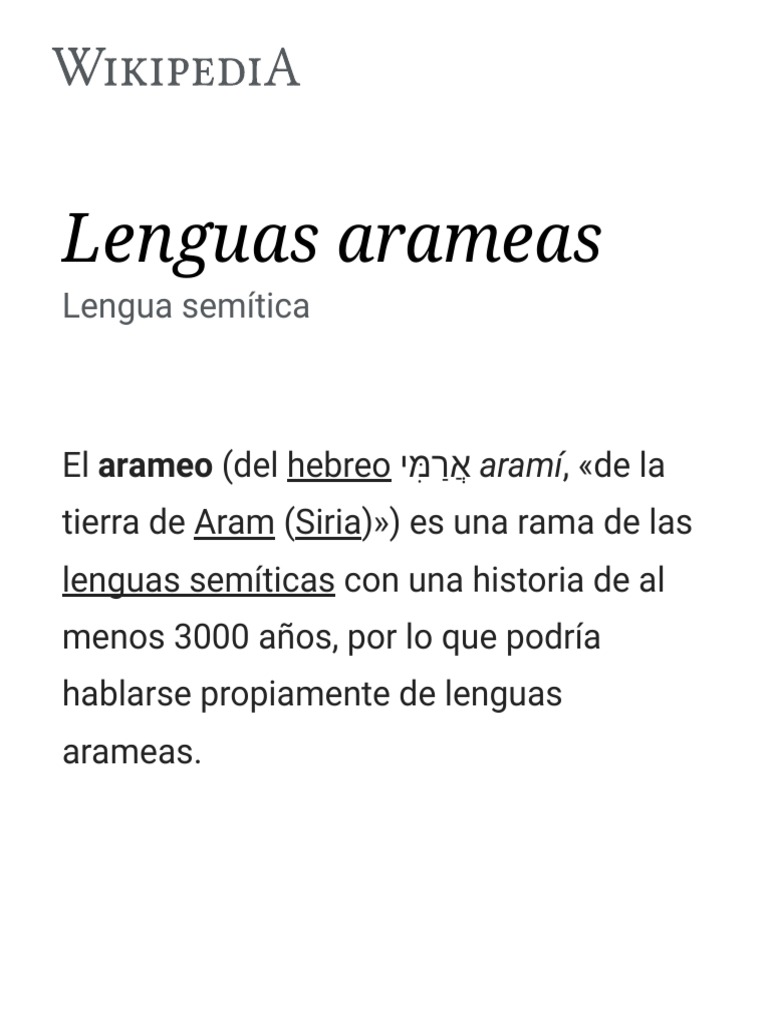 Lenguas Arameas Wikipedia, La Enciclopedia Libre PDF Idiomas de