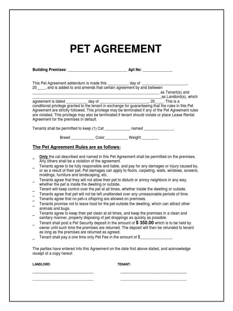 the pet agreement rules are as follows | pdf | leasehold estate