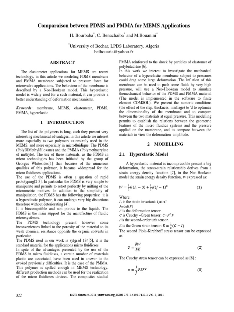 Comparaison Between PDMS and PMMA For MEMS Applications | Download Free ...