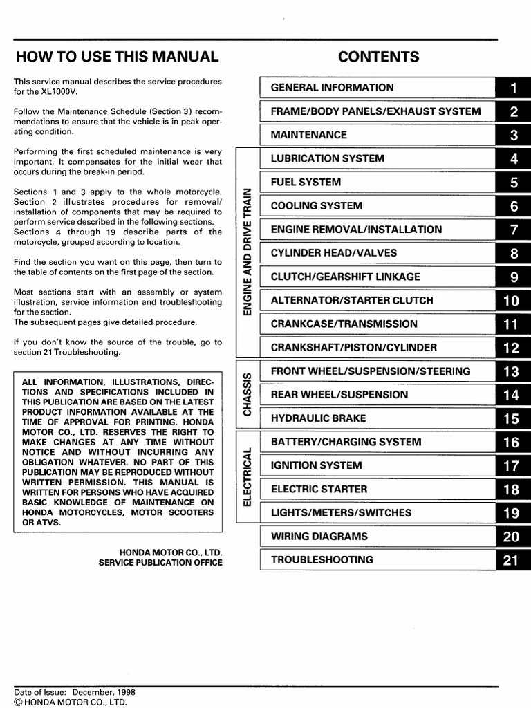 Honda Xl1000V Varadero-98 Service Manual en PDF | PDF