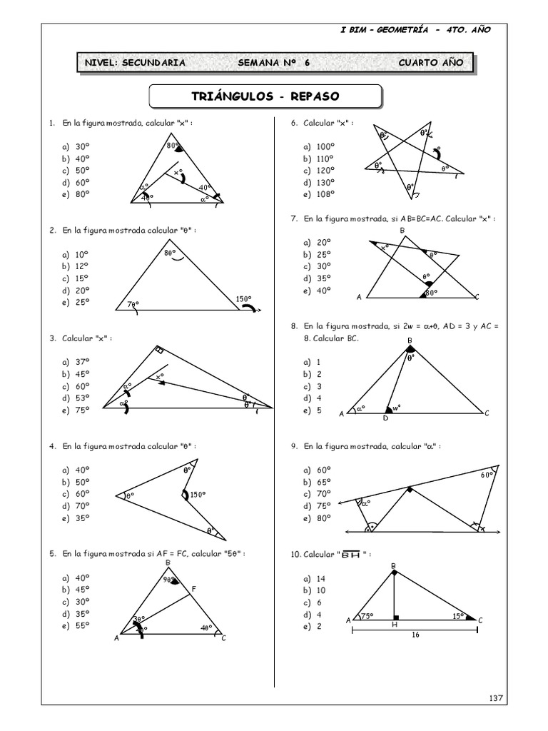 Ejercicios de Triángulos para Secundaria | PDF | Objetos geométricos ...