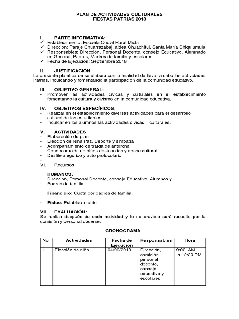 Plan de Actividades Culturales 2018 | PDF | Modificación de ...