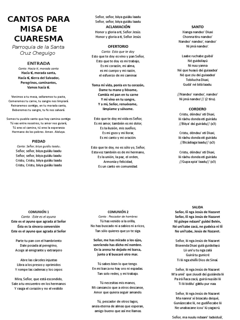 cantos para cuaresma.docx Misa (liturgia) Religión y creencia
