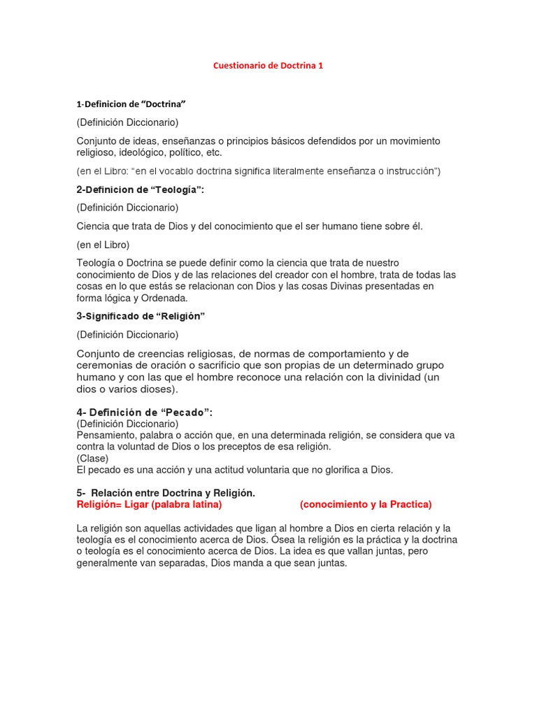 Cuestionario de Doctrina 1: Definiciones y Conceptos | PDF | Dios ...