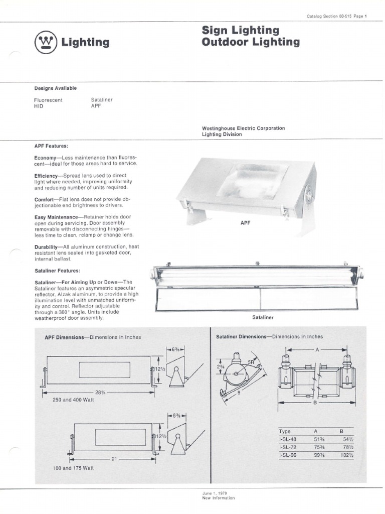 Westinghouse Lighting Sign Lighting Floodlight Spec Sheet 679