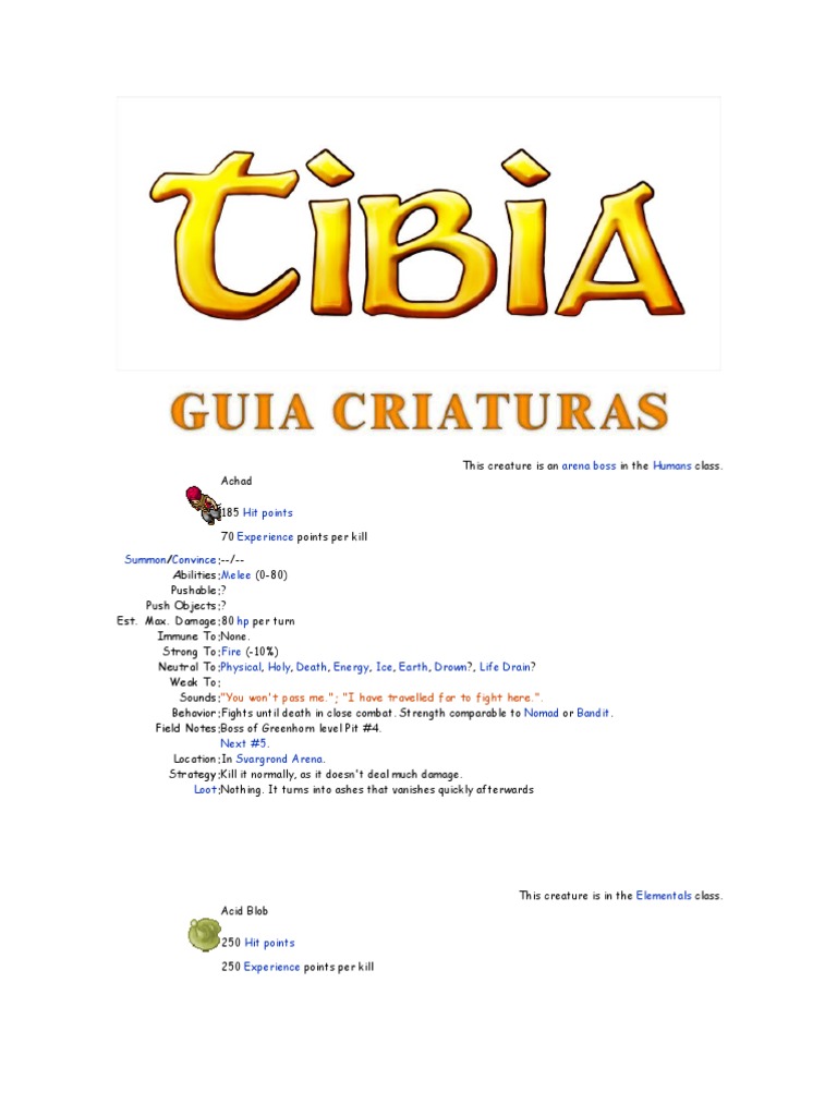 Criaturas - TIBIA, PDF, Magician (Fantasy)