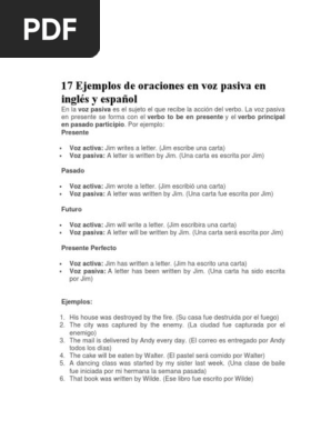 17 Ejemplos De Oraciones En Voz Pasiva En Ingles Y Espanol Verbo